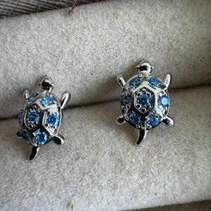 Sterling Silver 925 Turtle Earrings with Blue Crystals – Ocean Inspired Studs
